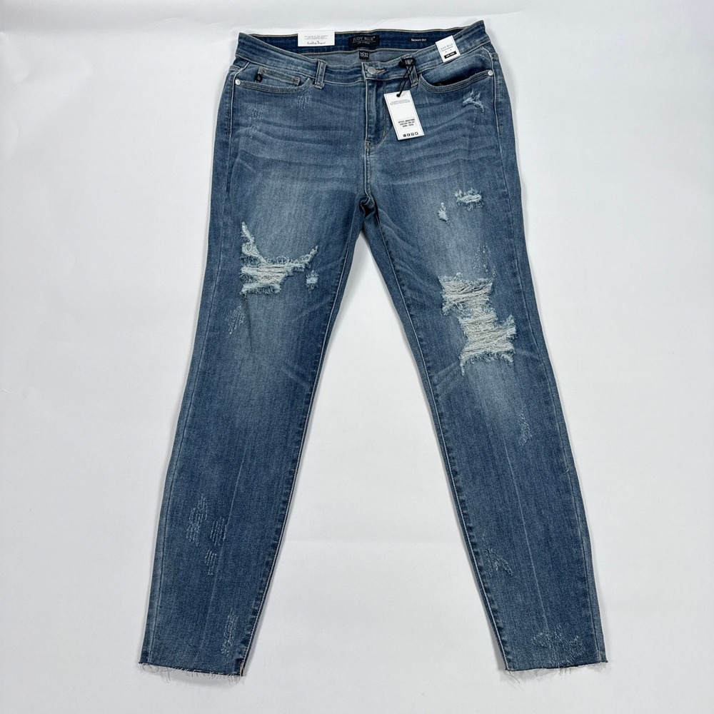 Judy Blue Womens Skinny Jeans 15/32 Blue Distressed Raw Hem Streetwear JB82215MD